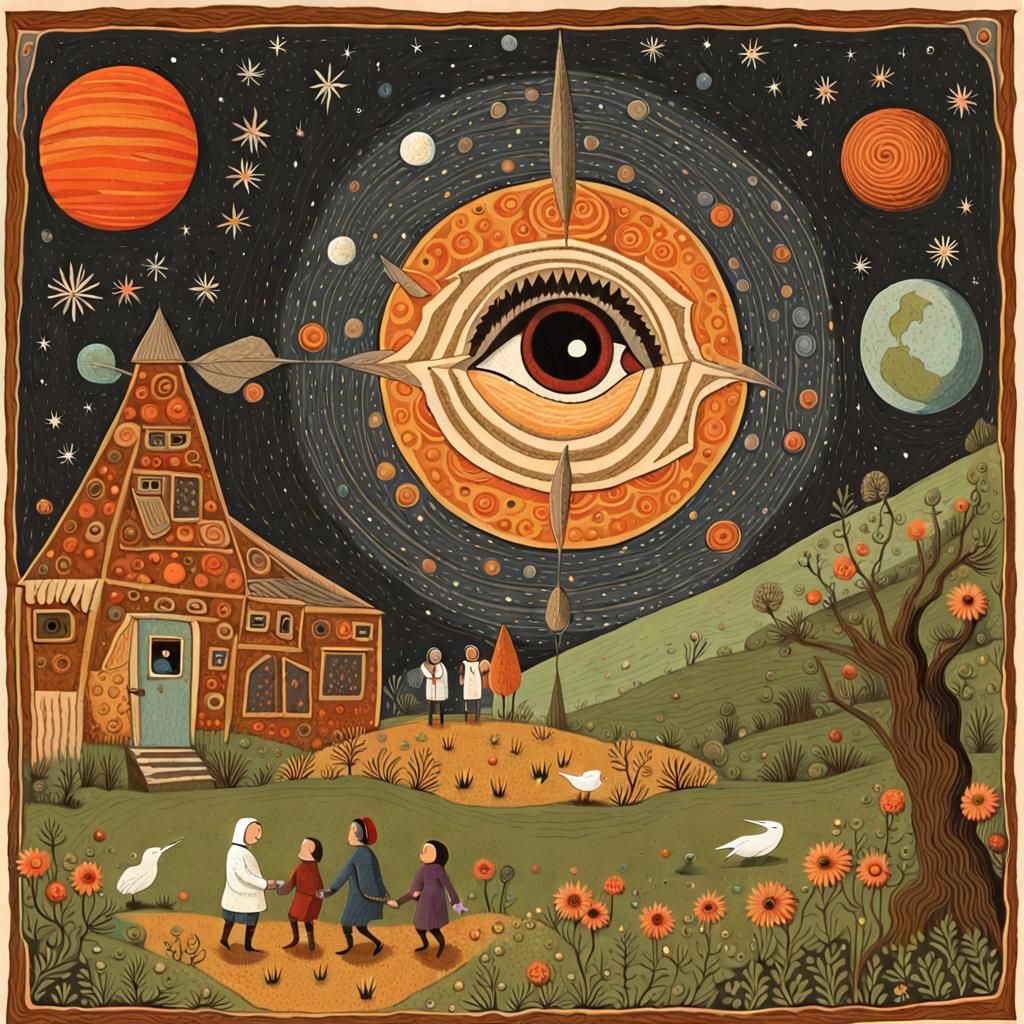 Earth Watched by an Eye: Folk Art Illustration
