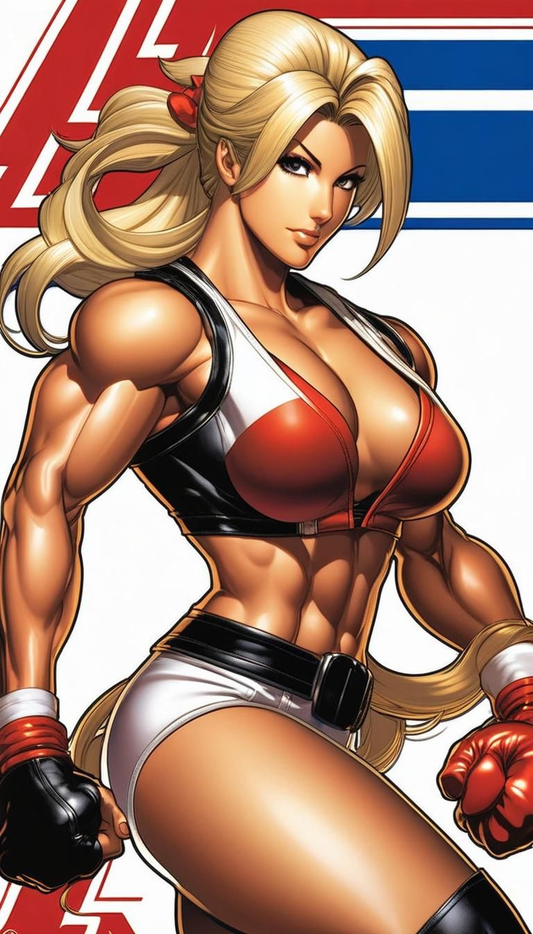 Female bodybuilder@Jenniferbarconi as a KOF style Character, Character Design and Illustration by Yoshiaki Yoneshima (米島...