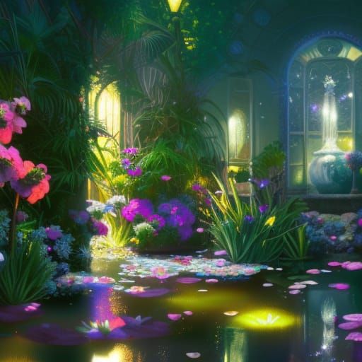 Diamond Flowers in a Shimmering Garden Oasis