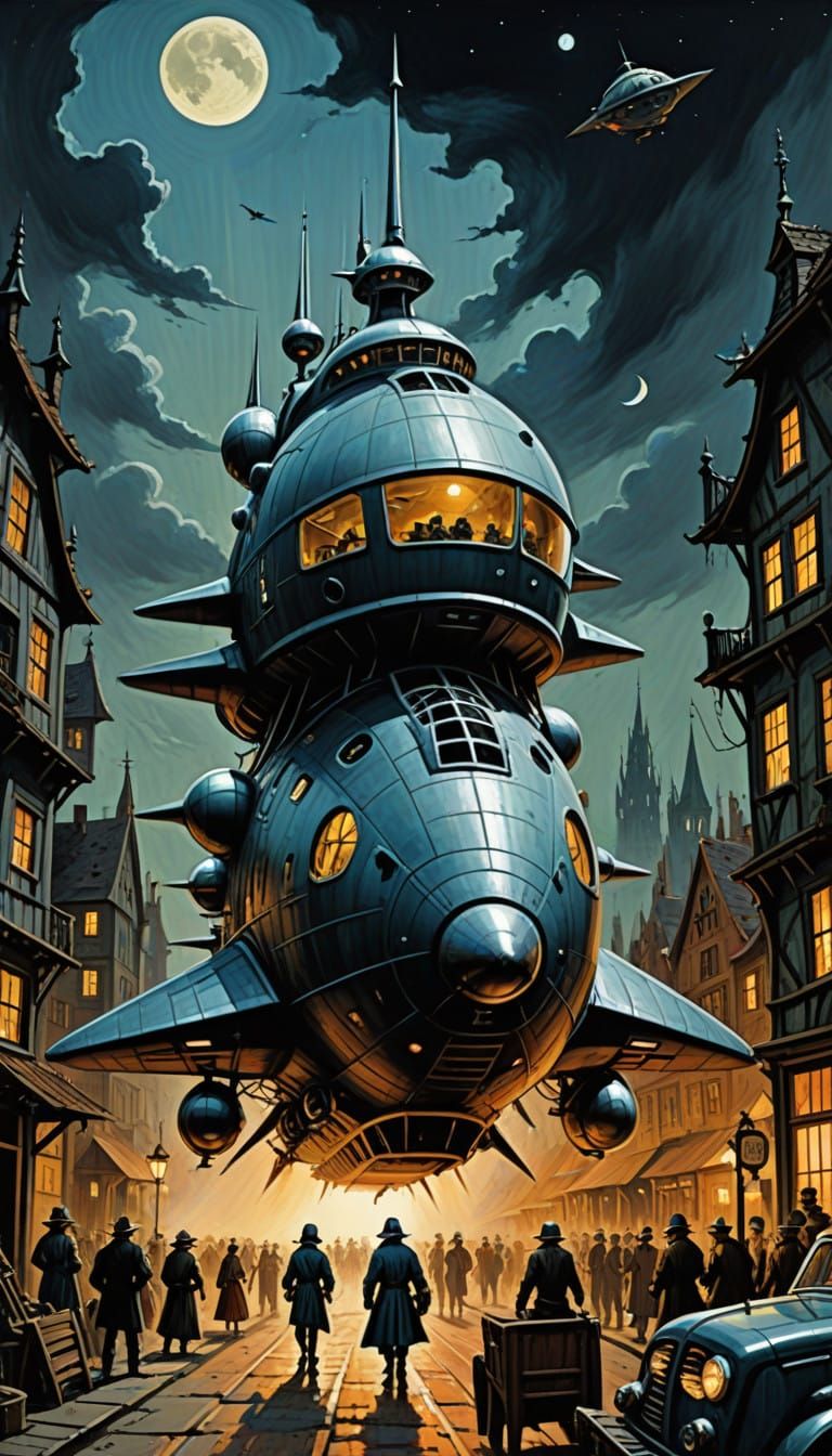 Surreal Spaceship in a Grotesque Fantasy Landscape