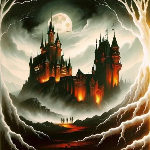Dracula's Castle: Occult Horror Landscape Painting