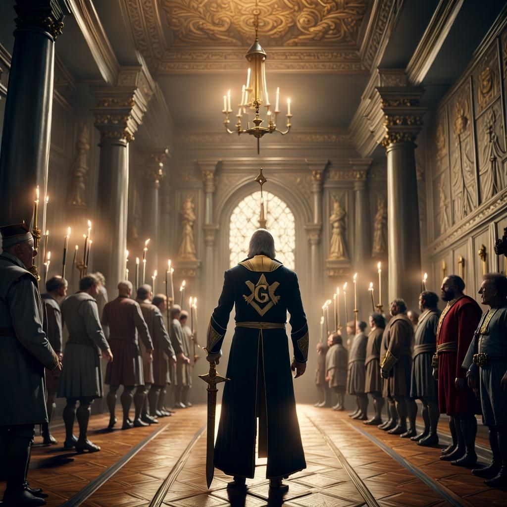 Freemason King with Golden Sword, Dark Fantasy Art