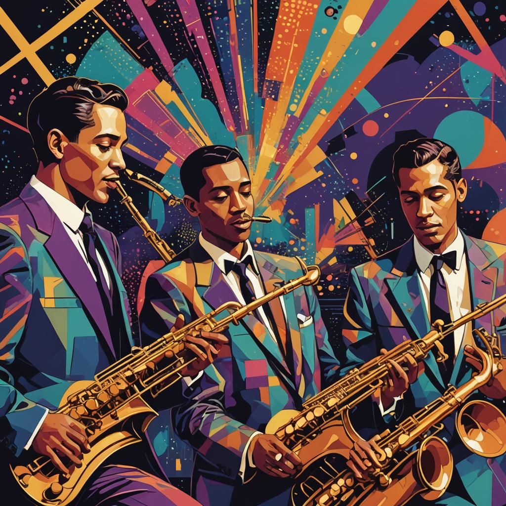 Vibrant Pop Art Jazz Trio Performance