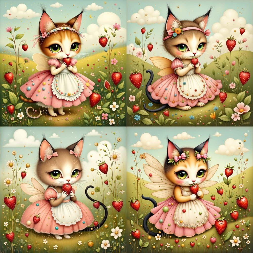 Whimsical Fairy Cat in Strawberry Field