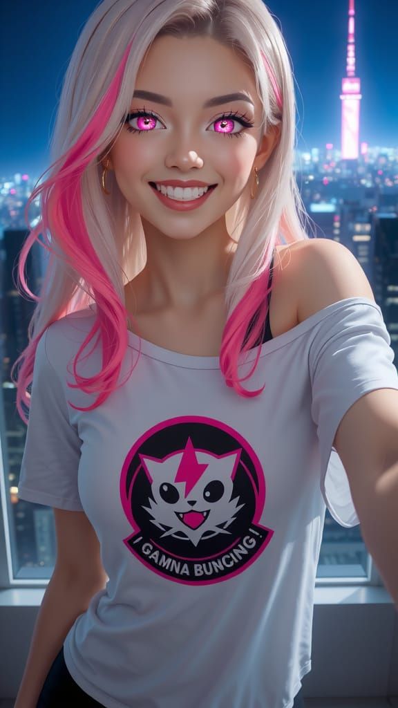 Anime Gamer Girl Poses in Cityscape Illustration