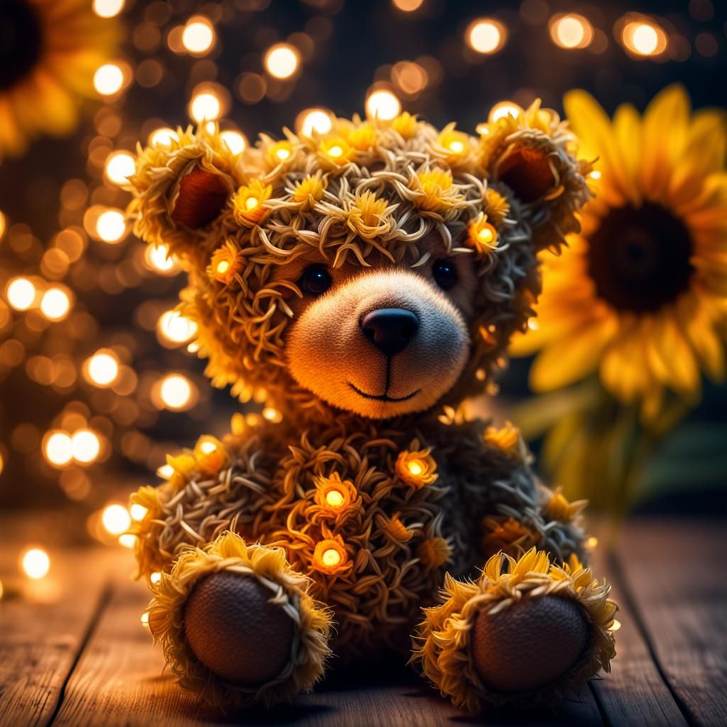 Sunflower Teddy Bear with Twinkle Lights