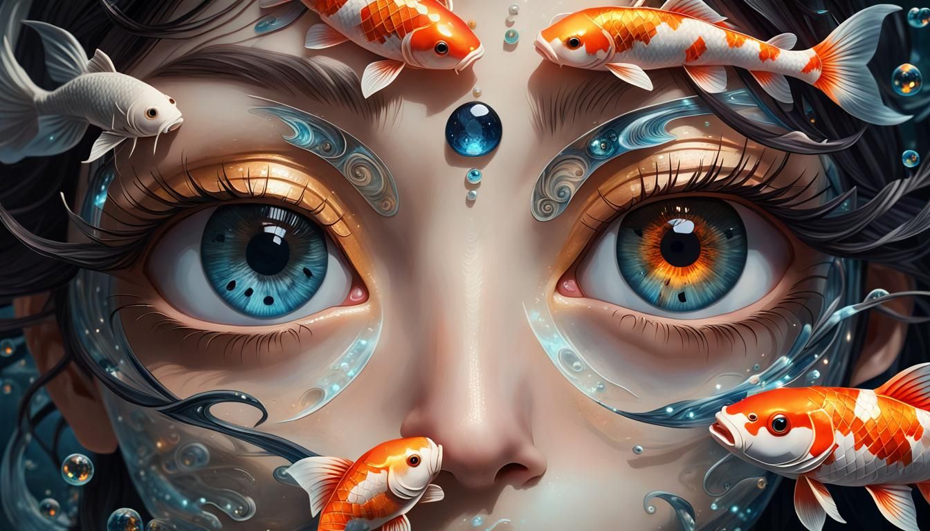Ying Yang Koi Fish Crystal Eyes Fantasy Art