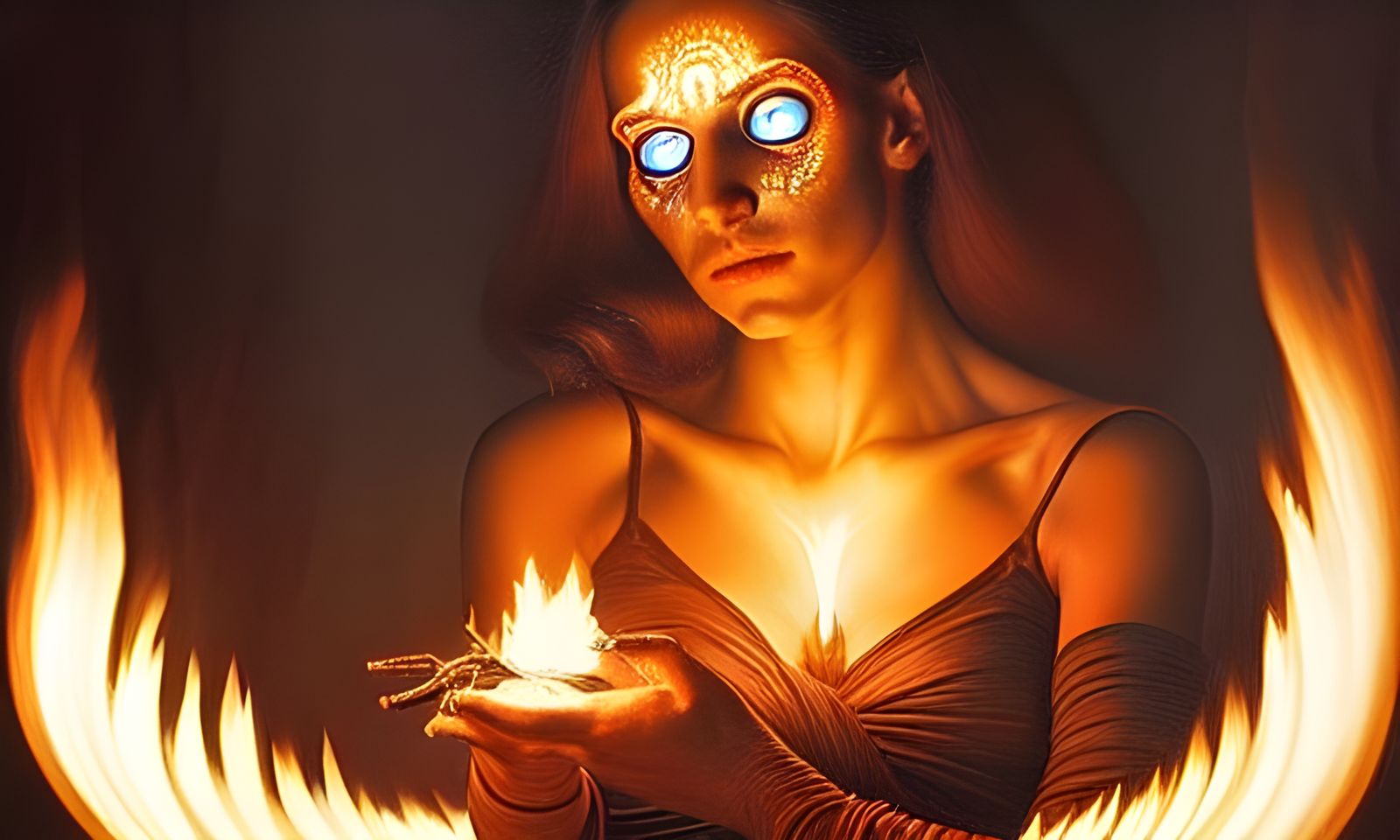 Beautiful Woman Holding Fire: Hyperrealistic Detailed Portra...