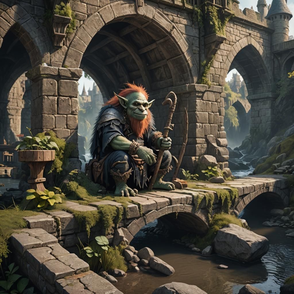 Troll Under Medieval Bridge in Detailed Matte Painting