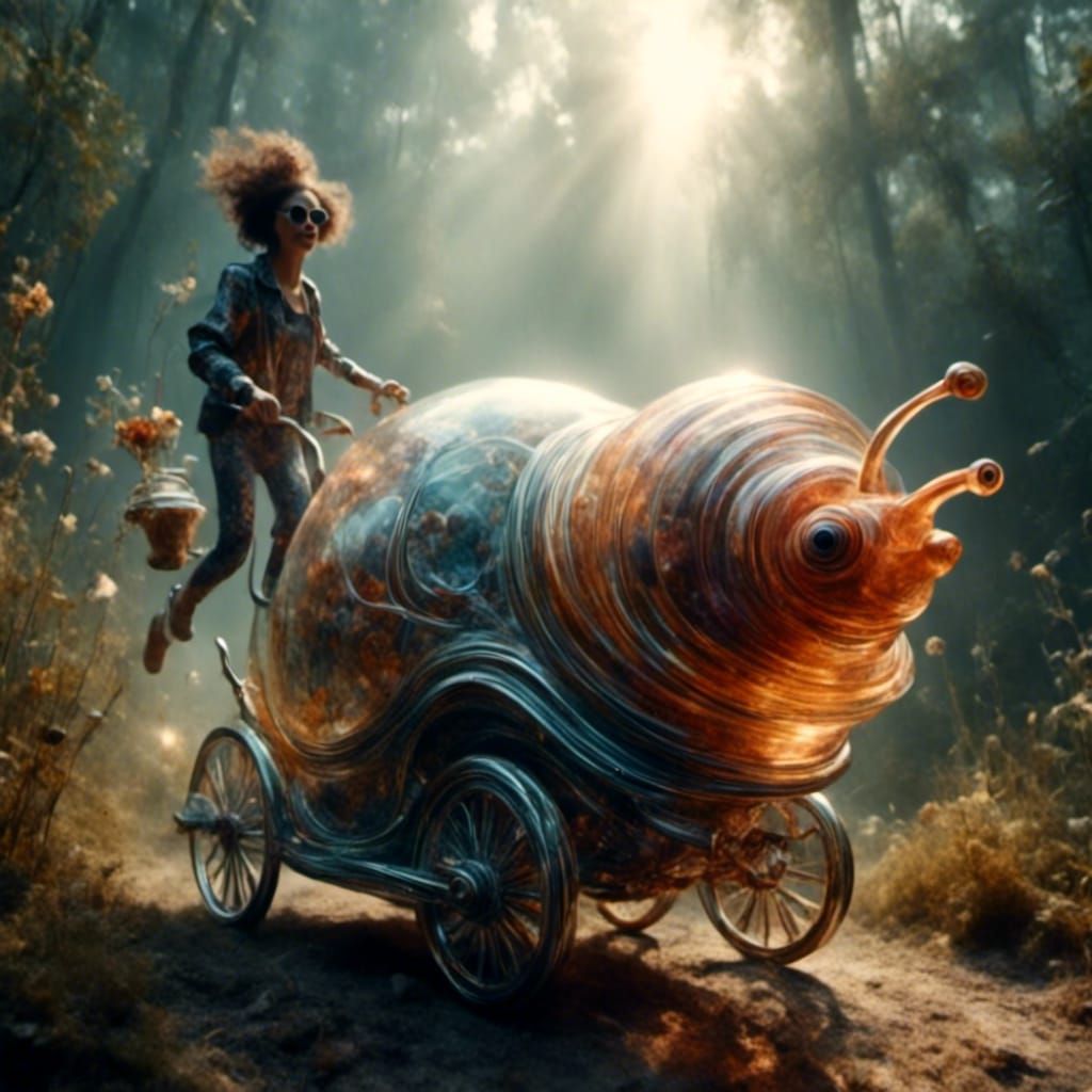 Human Jogger Races Rocket Snail in Digital Art