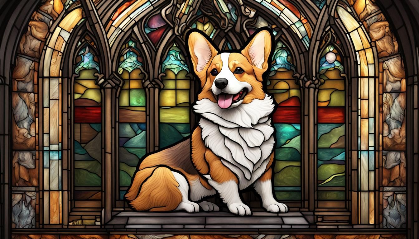 Stained Glass Pembroke Welsh Corgi Digital Painting