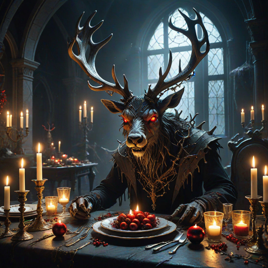 Haunted Christmas Reindeer in Dark Fantasy Style