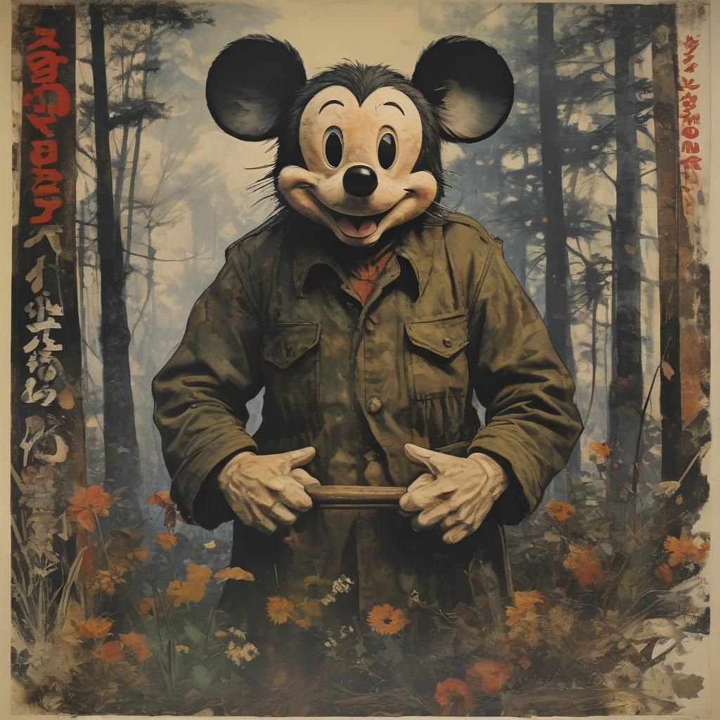 Mickey Mouse as Rambo: Impressionistic Medieval Movie Poster