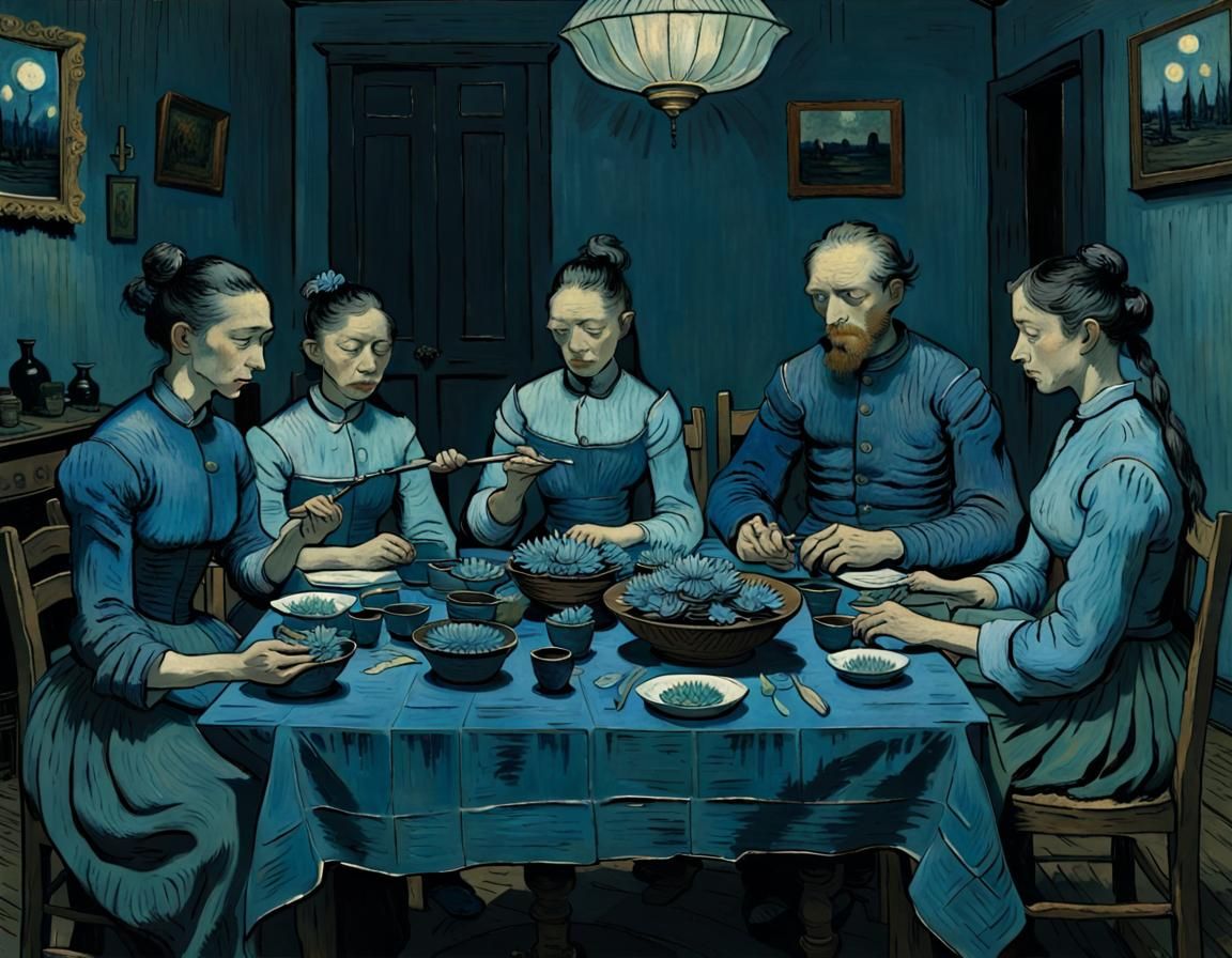 Family's Dark Bliss: Blue Lotus Feast in Post-Impressionist ...