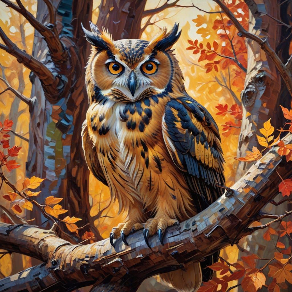 Autumn Dawn Owl in Expressive Oil