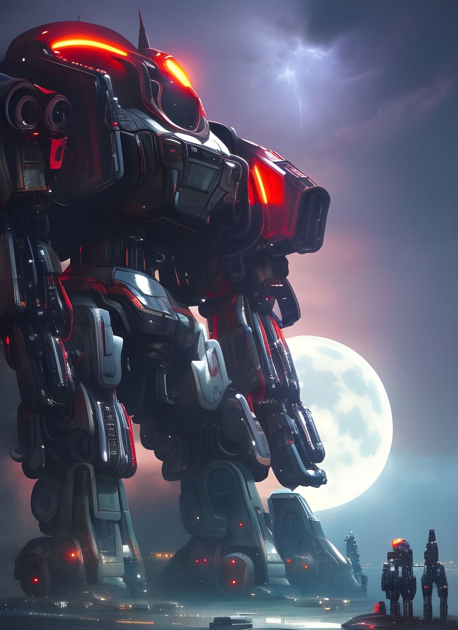 Giant Mecha Robots Glow Under Japanese Moon