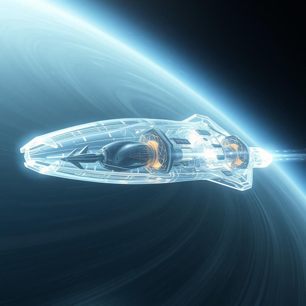 Crystalline Spaceship Distorting Spacetime in Unreal Engine