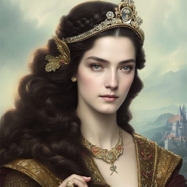 Medieval Princess Selfie, Art Nouveau Portrait