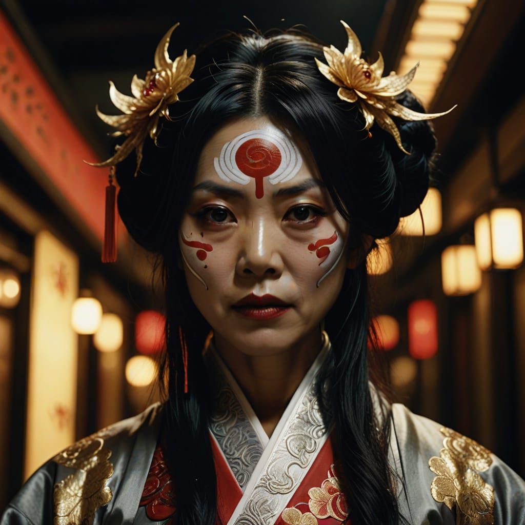 Hyperrealistic Portrait of a Futakuchi-Onna in Cinematic Sty...