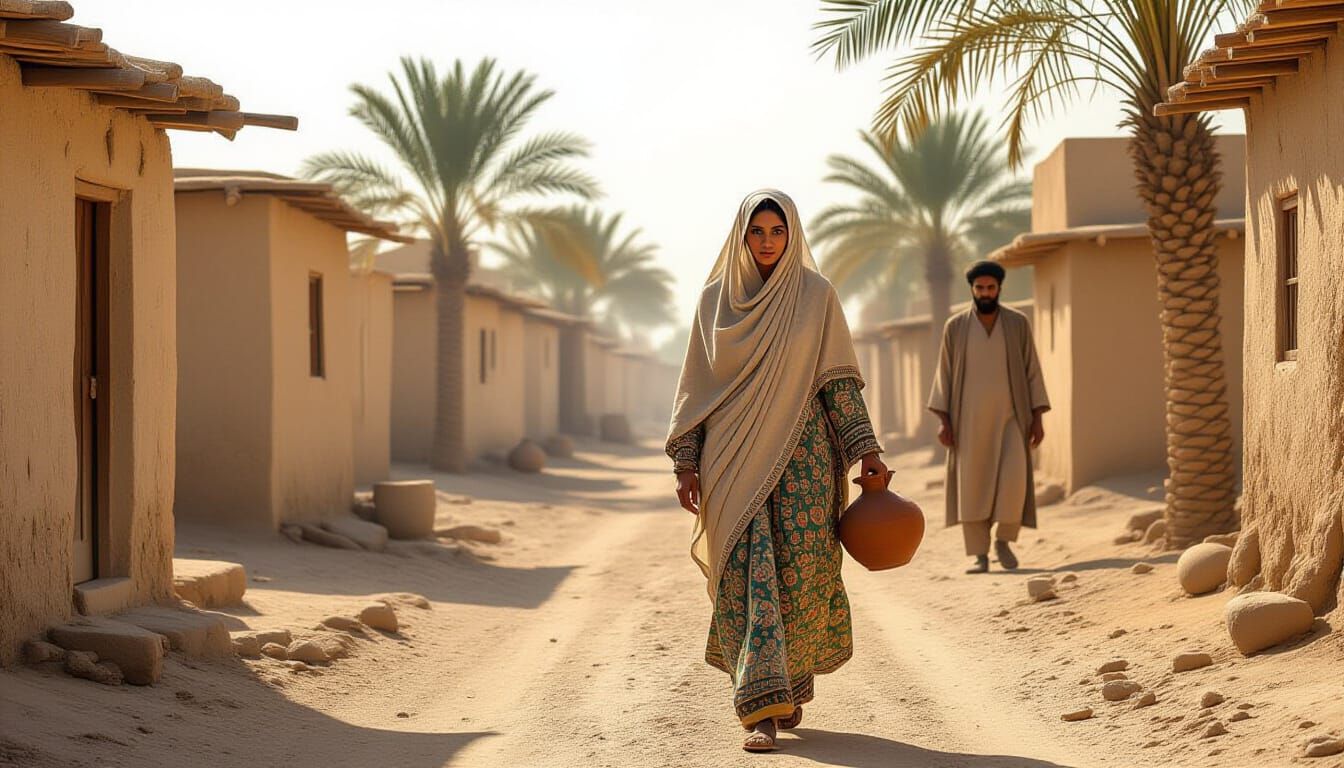 Graceful Tribal Woman in Ancient Islamic Village