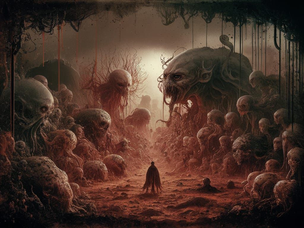 Grotesque Cosmic Creatures in a Pollock-Inspired Universe