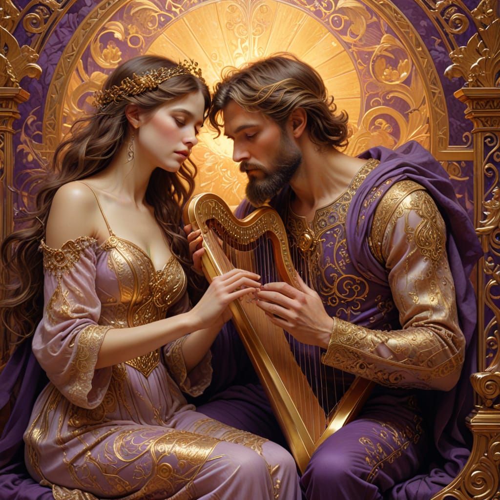 Elegant Harp Serenade in Art Nouveau Style
