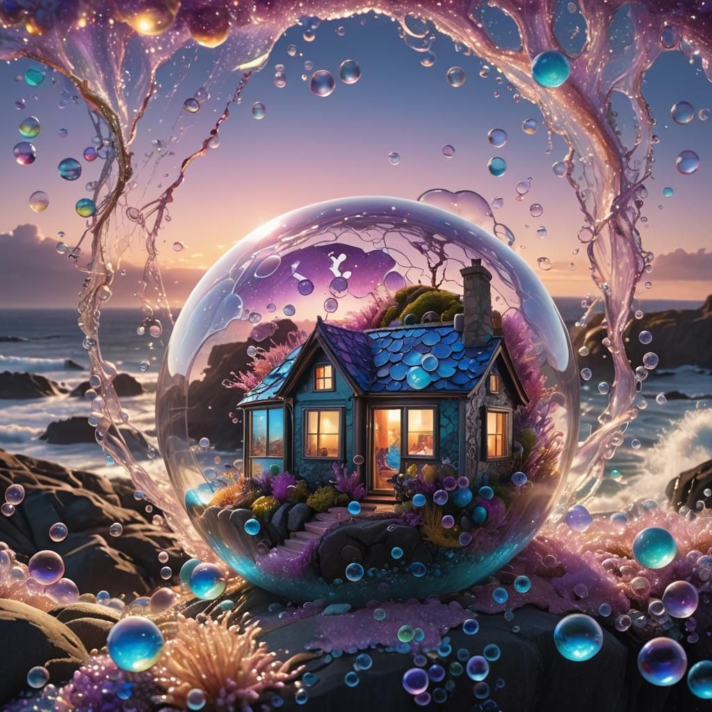 Iridescent Bubble House on Rugged Coastline