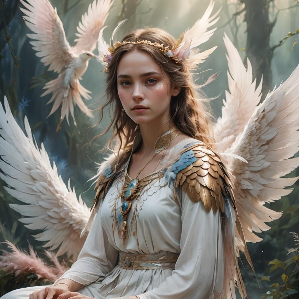 Ethereal Woman with Wings: Fantasy Concept Art