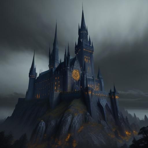 Mysterious Castle at Dusk in Fantasy Matte Painting Style