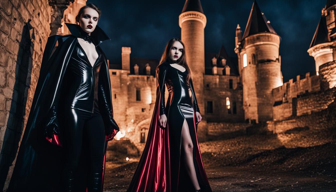Vampire Girl in Latex Dress at Castle Party