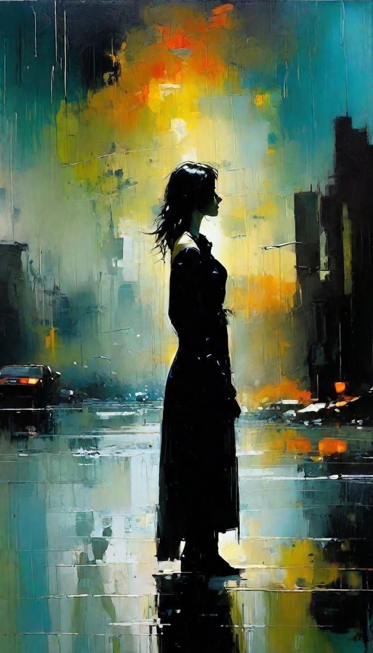 Acid Rainstorm Landscape with Castle, Mixed Media Style