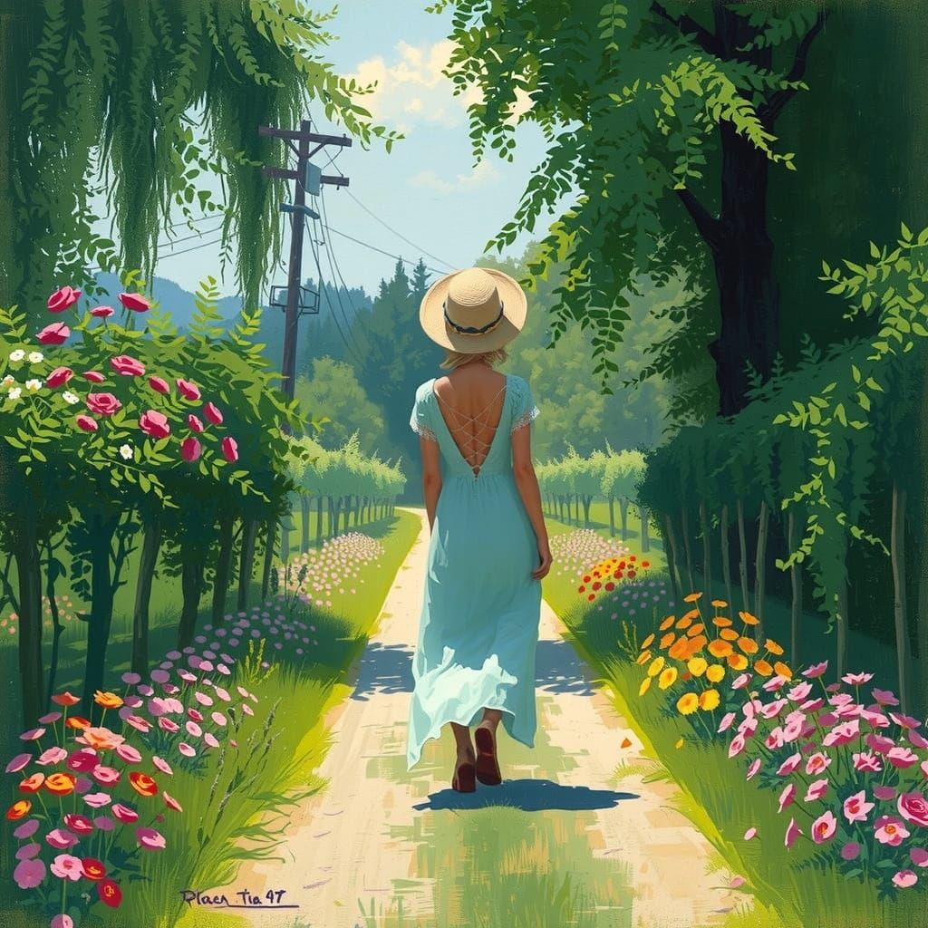 Idyllic Country Lane in Impressionistic Style