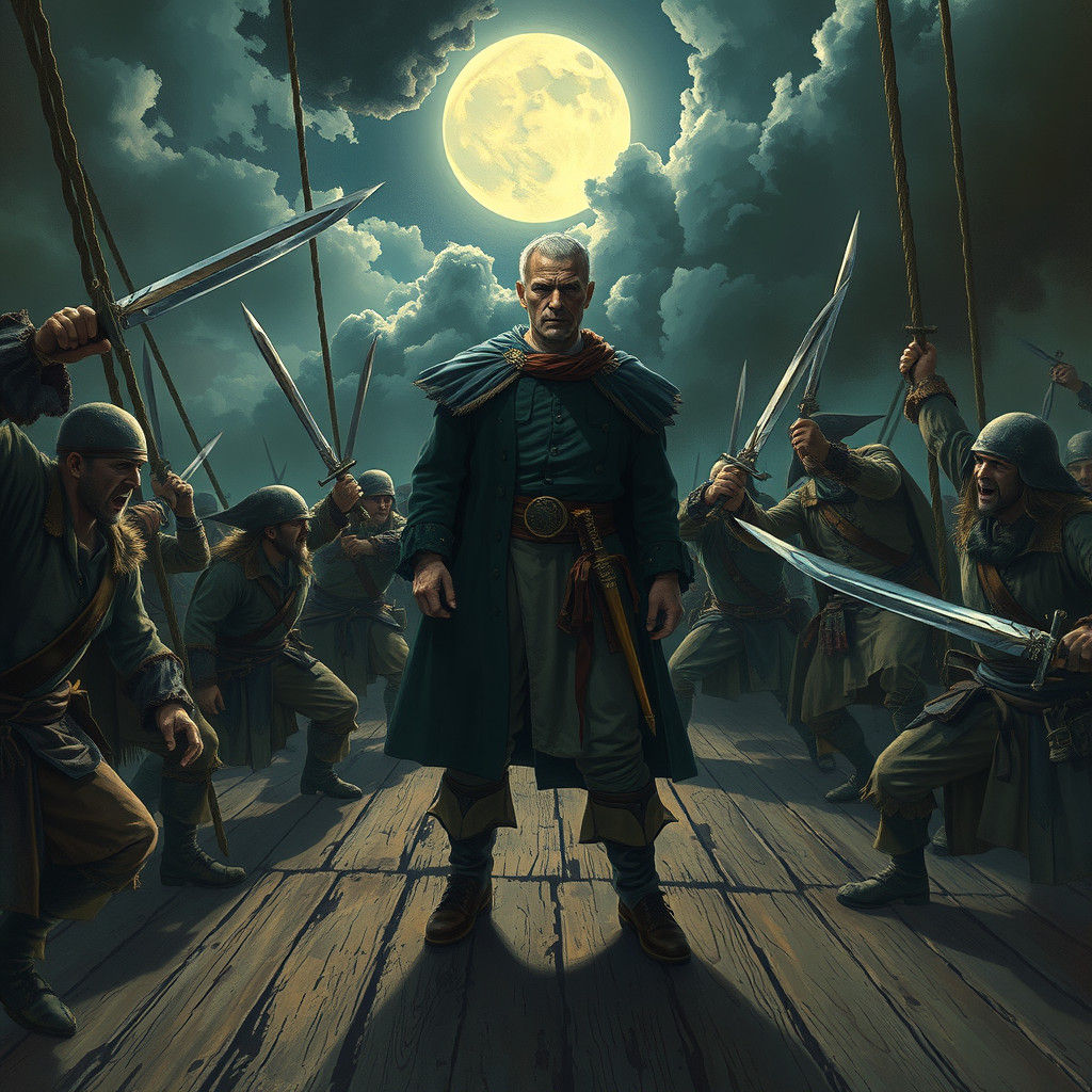 Hamlet Confronts Pirates in Dramatic Scene