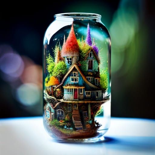 Miniature Fairy Town Inside a Bottle