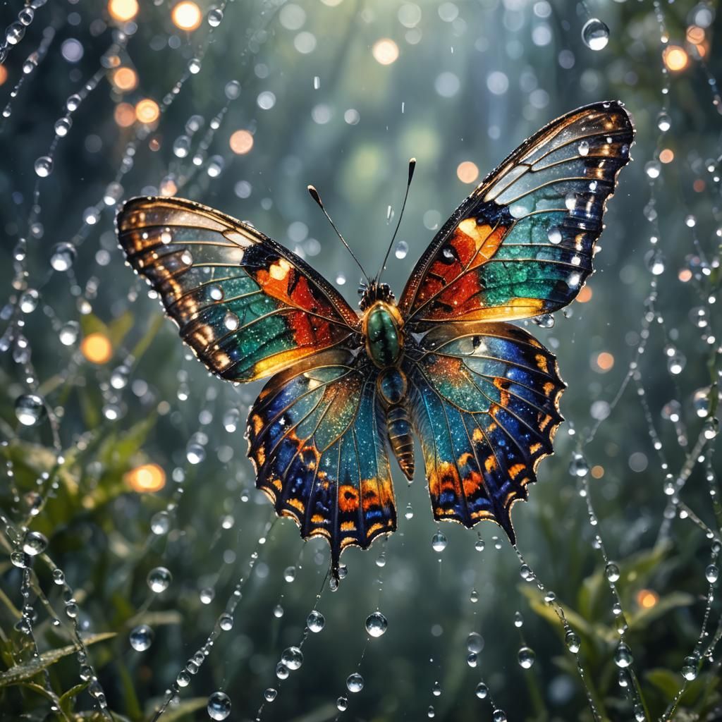 Butterfly with LED Lit Glass Wings