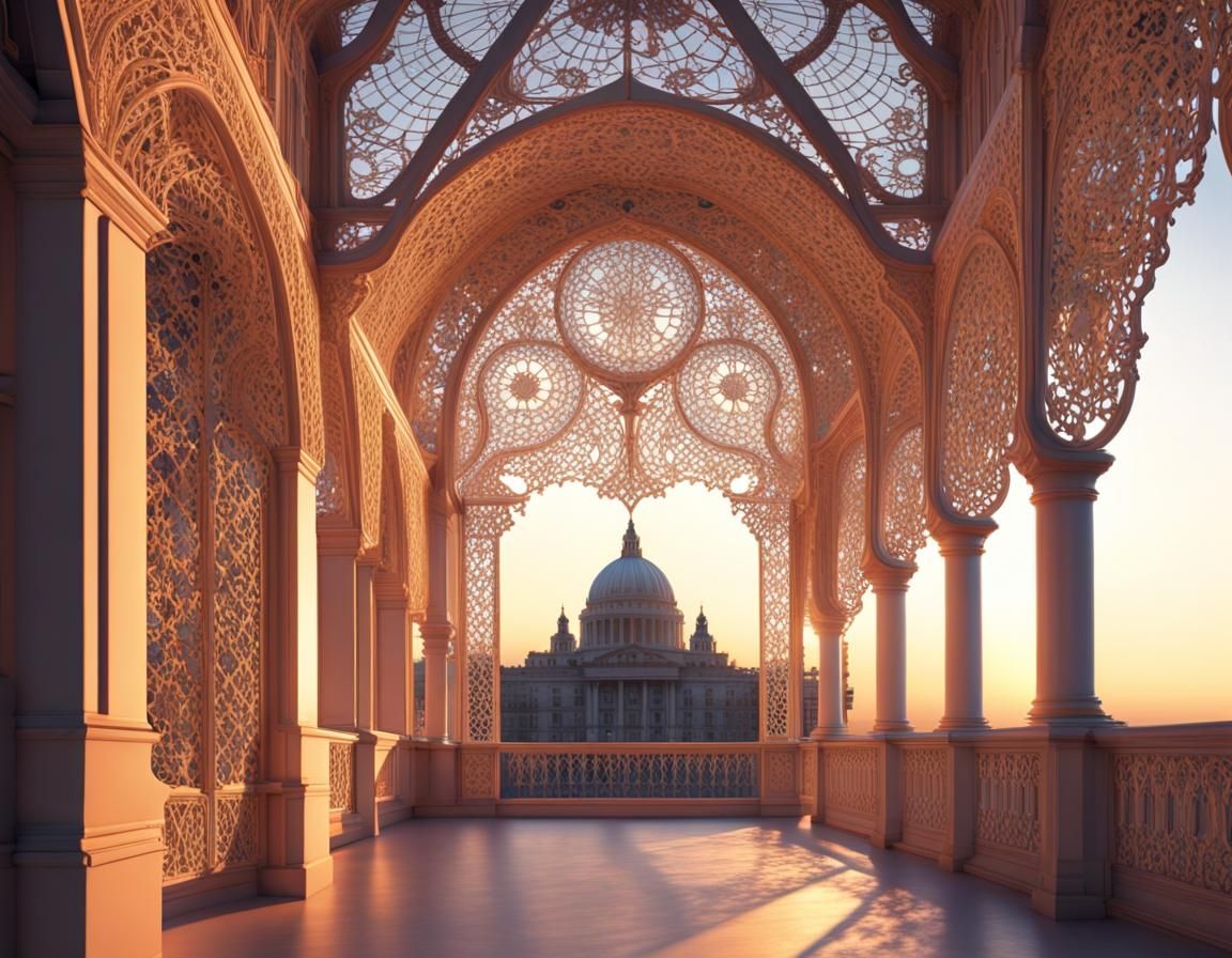 Lace Architecture at Magic Hour with Volumetric Lighting