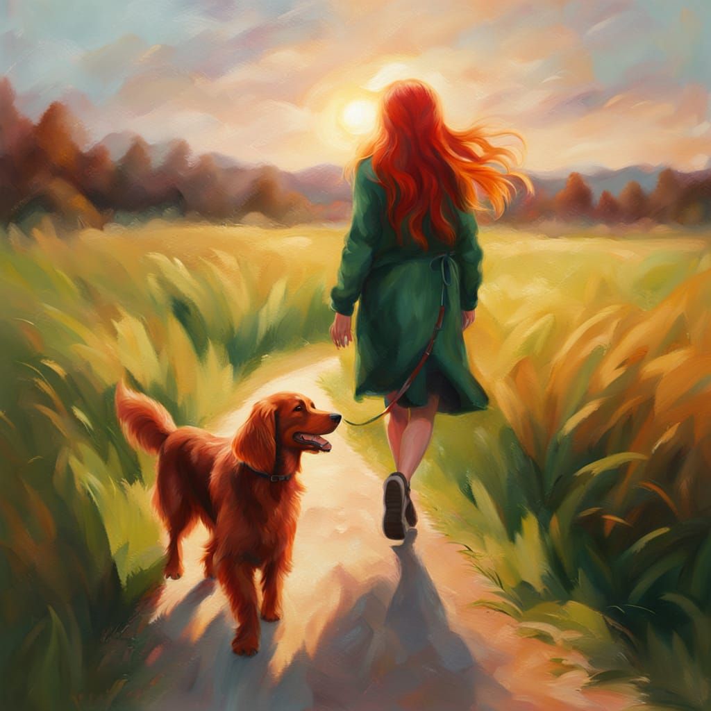Girl and Dog in Sunlight: an Oil Painting