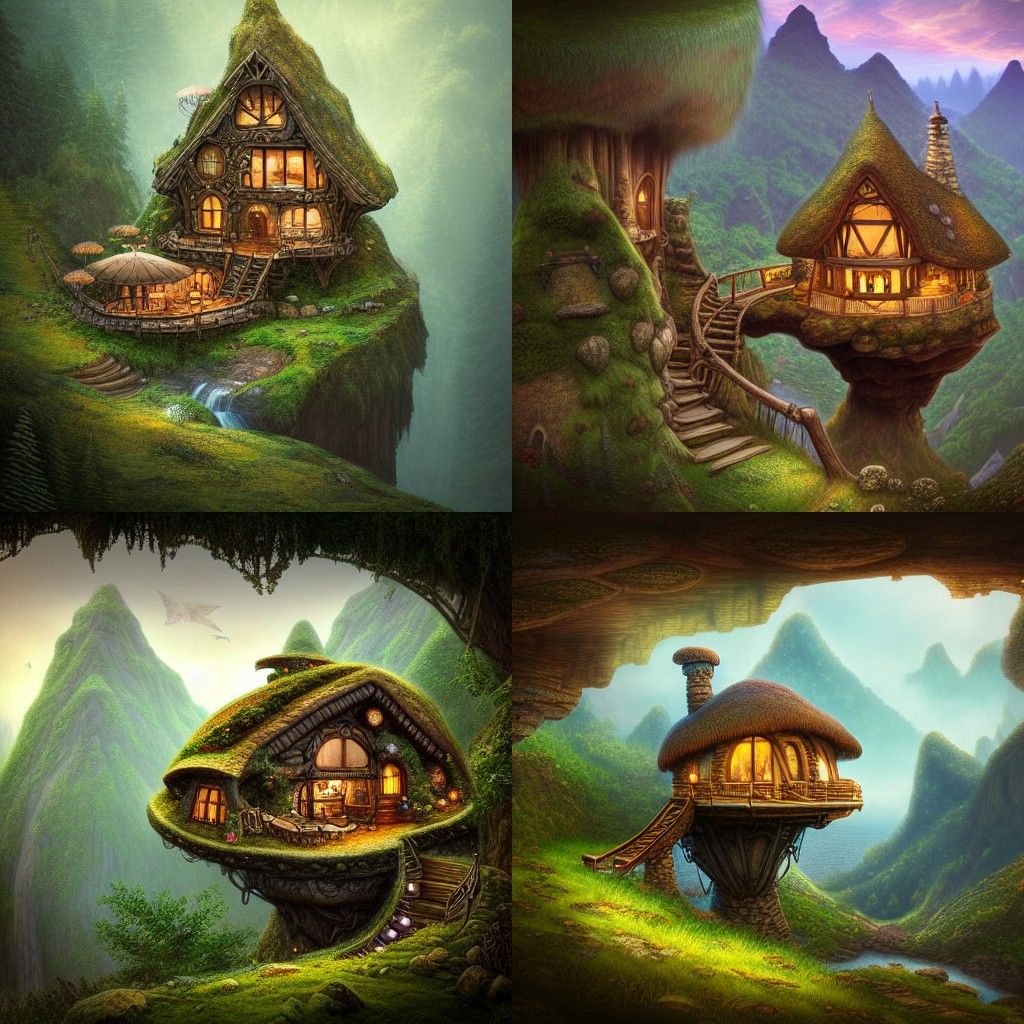 Cozy Steampunk Hobbit Home on Mountain Cliff