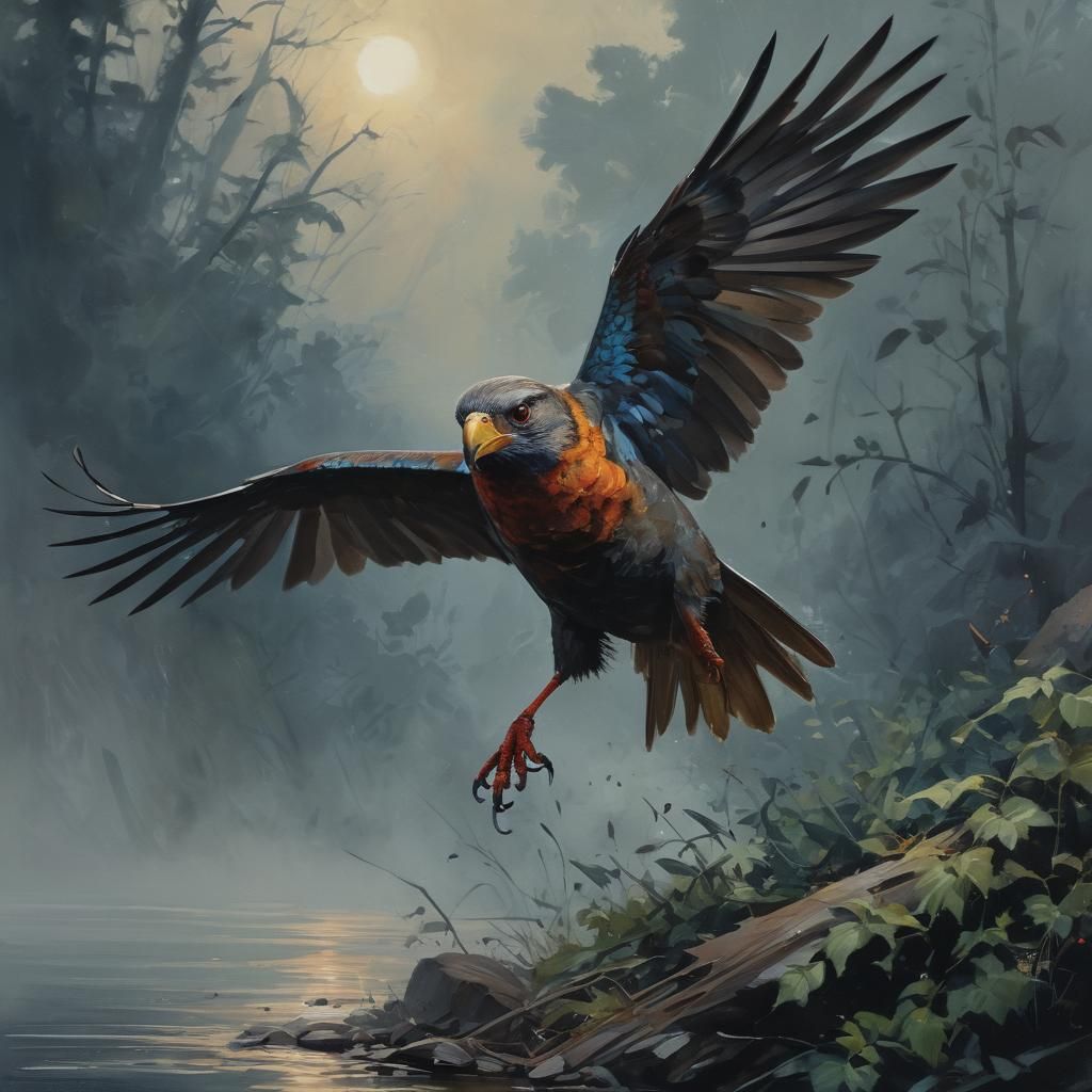 Mechanical Creature Flees in Gouache Impressionist Style