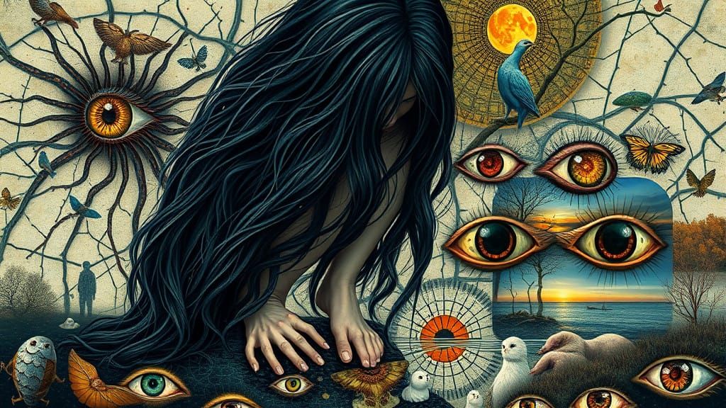 Dreamlike Collage of Glowing Creatures in Bio Art Style