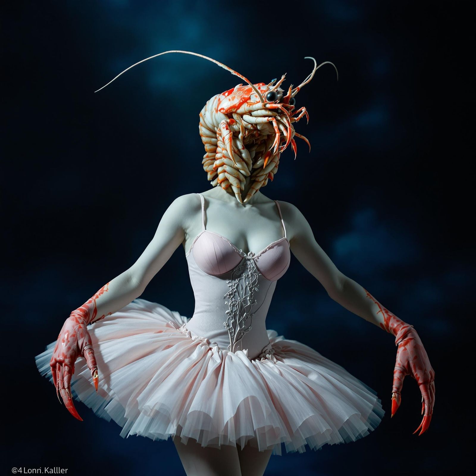 Ethereal Crustacean Ballerina in Dark Oceanic Hues