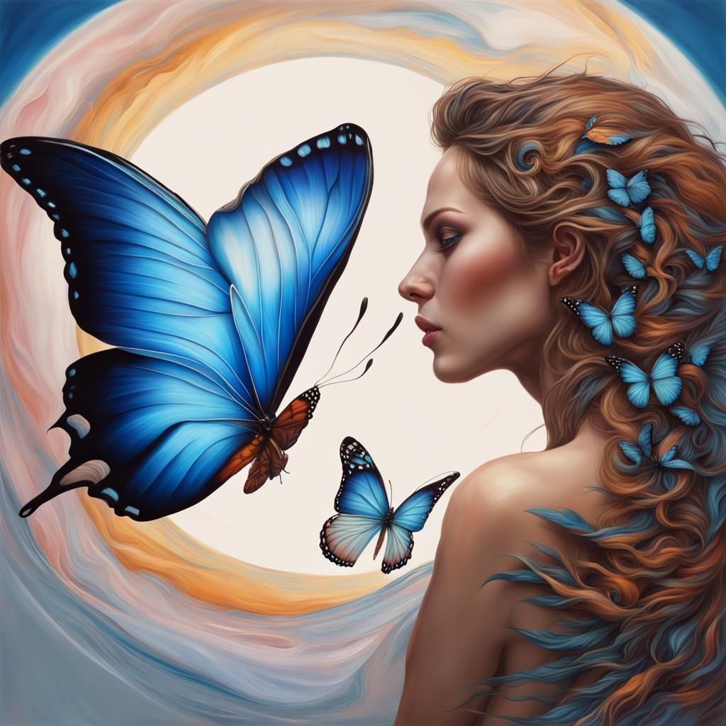 Angelic Butterfly Embrace in Hyperrealistic Art