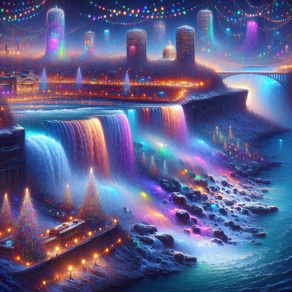 Niagara Falls Transformed by Vibrant Christmas Lights in a F...