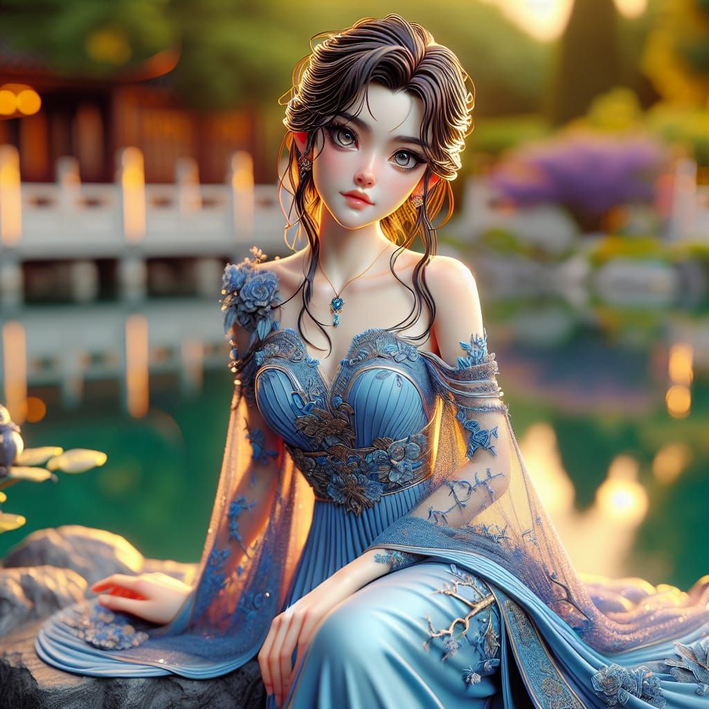 Ethereal Beauty in Asian-Inspired Cartoon Style