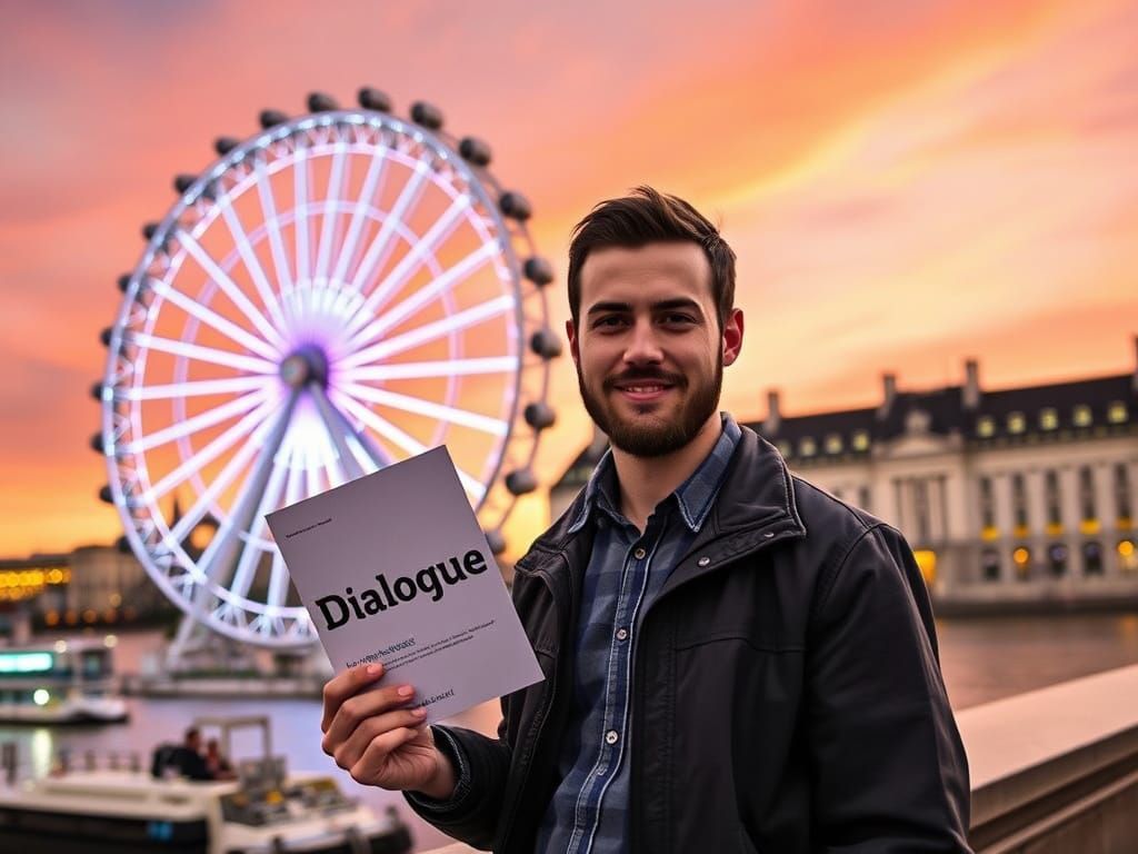 Man Poses by London Eye in Modern Art Style