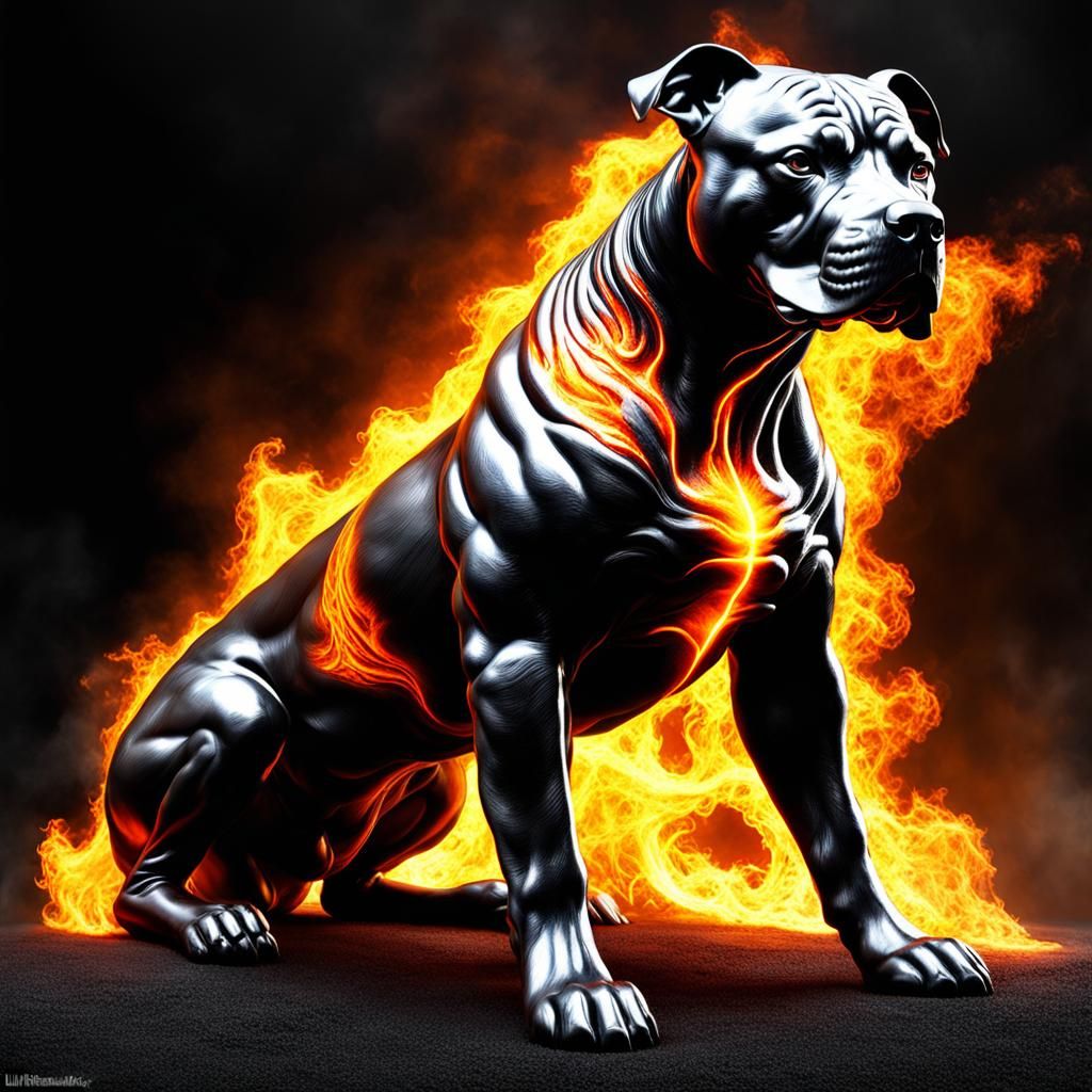 Fiery Muscular Pitbull in Psychedelic Fauvism Style