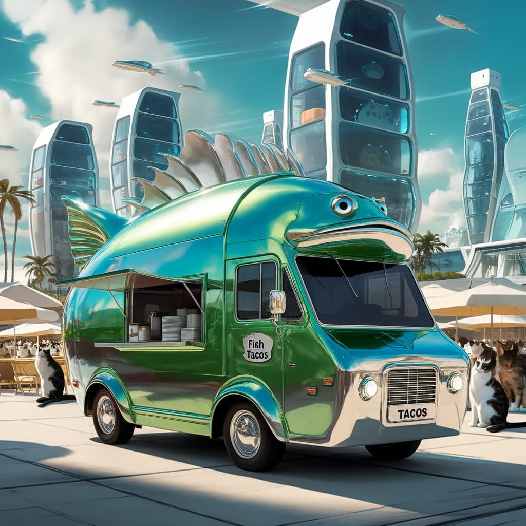 Fish Taco Truck in Futuristic City