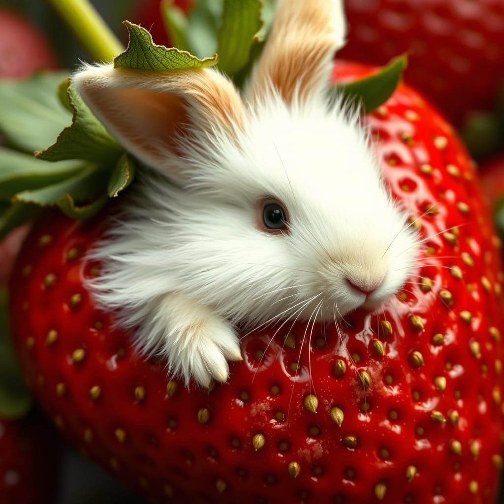 Rabbit in Strawberry: A Whimsical Cottagecore Scene