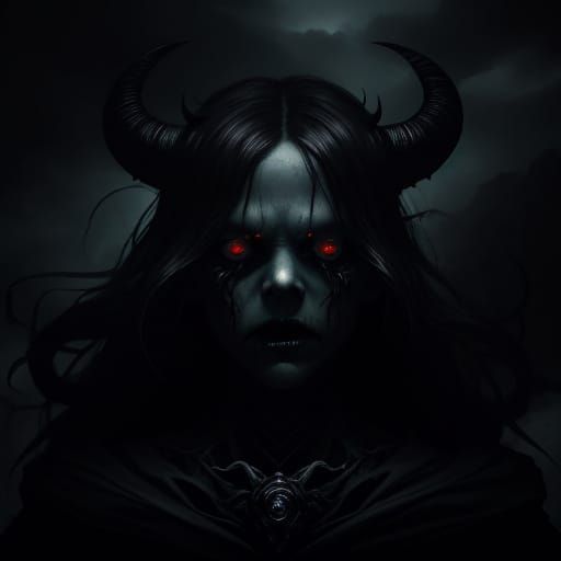 Dark Fantasy Portrait of a Horned Figure Consuming Nightmare...