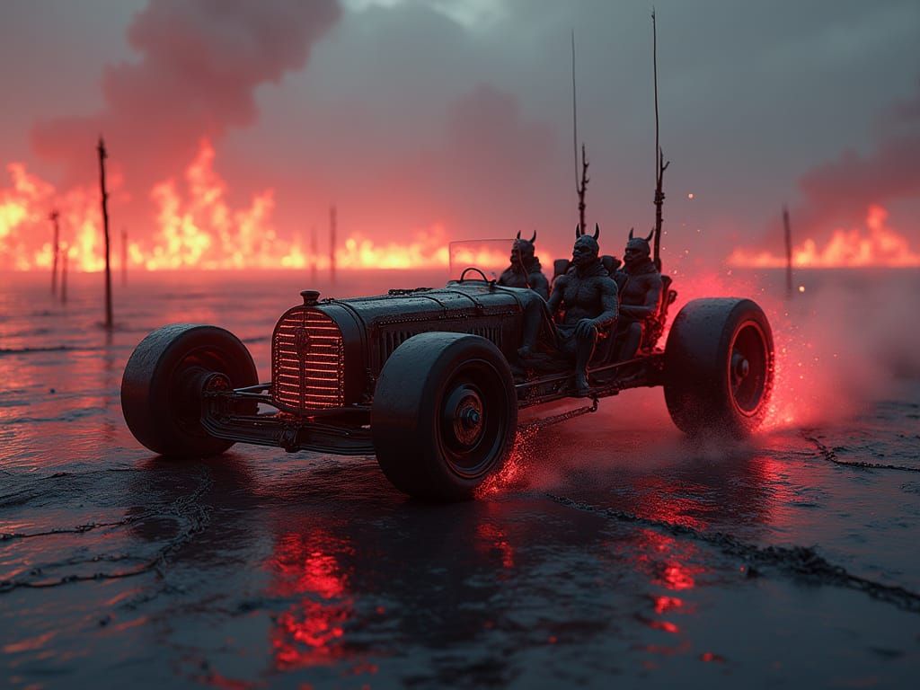 Demon Roadster Speeds Through Hellfire Landscape